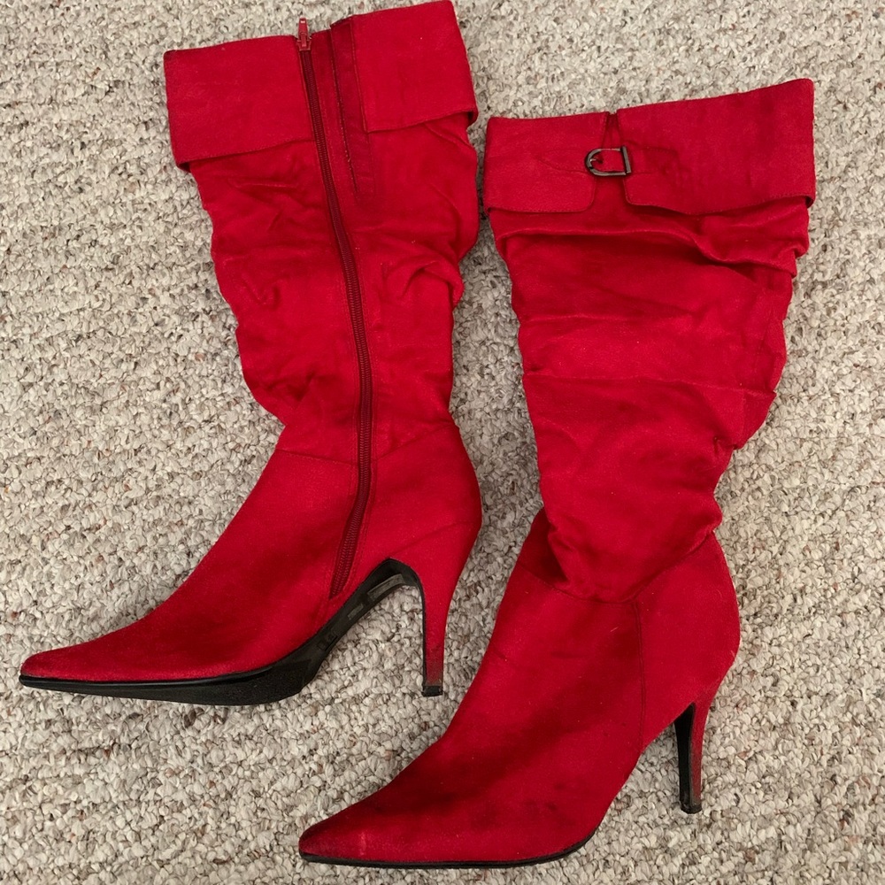 Red knee high stiletto boots - size 9